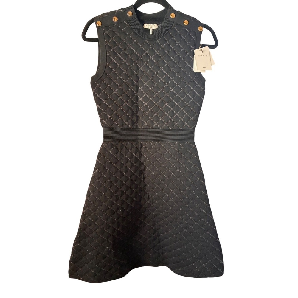 Sandro Many Quilted Lurex Knit Dress in Black NWT size 36 - Picture 2 of 10